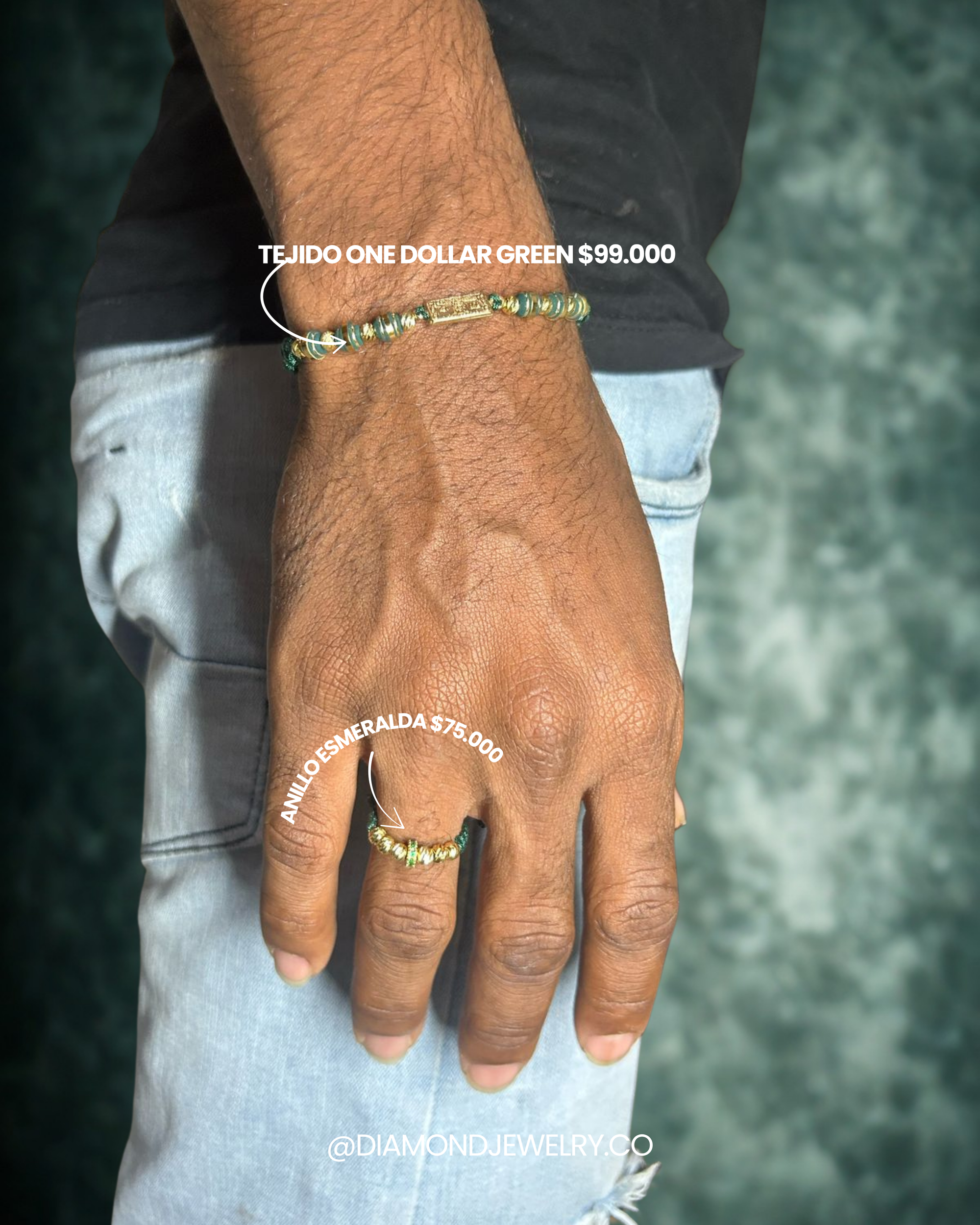 One Dollar Green | Pulsera tejida Oro Laminado 18k