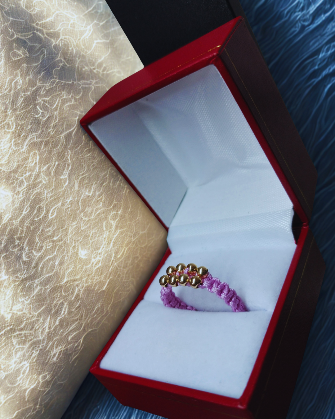 Anillo Rose 8 Perlas / Tejido oro laminado 18k